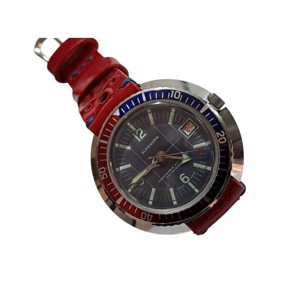 Vintage Kurmalı Saat Superoma  Kol Saati Vintage Superoma Pepsi Diver Ufo Watch New Old Stock