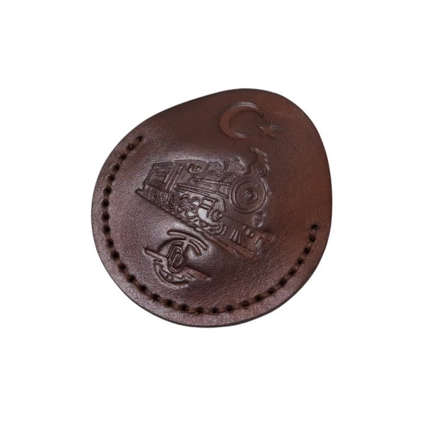 Cep Saati Kılıfı Tcdd Tren Logolu Full Vegetal Deri Antik Kahve Devlet Demiryolları Logolu Pocket Watch Leather Case Swiss
