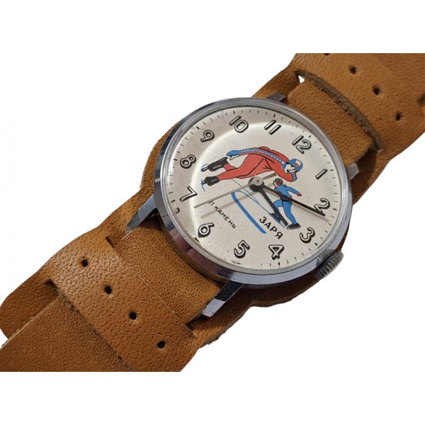 Zaria Saat Zarja Kol Saati Kurmalı Rus Unisex Saat Vintage Ussr Olympic Games Ice Skaters Watch