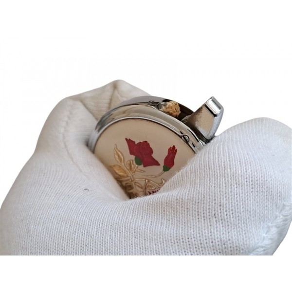 Zenith Çakmak Zenith Benzinli Çakmak Vintage Ladies Zenith Round Petrol Lighter Rose Patterned