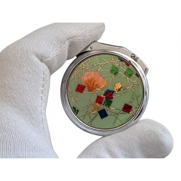 Zenith Çakmak Zenith Benzinli Çakmak Vintage Ladies Zenith Round Petrol Lighter Rose Patterned