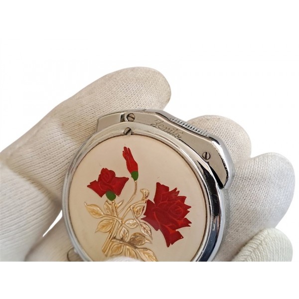 Zenith Çakmak Zenith Benzinli Çakmak Vintage Ladies Zenith Round Petrol Lighter Rose Patterned