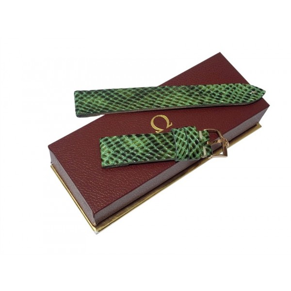 Omega Kutu Omega Deri Kordon Omega Toka Set Yeşil Yılan Derisi Baskı El Yapımı Deri Kordon
