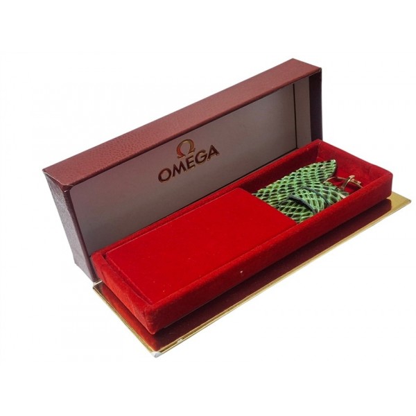 Omega Kutu Omega Deri Kordon Omega Toka Set Yeşil Yılan Derisi Baskı El Yapımı Deri Kordon