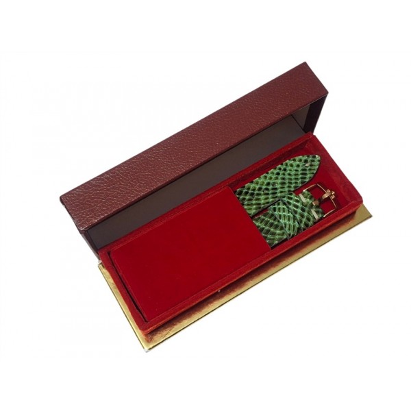 Omega Kutu Omega Deri Kordon Omega Toka Set Yeşil Yılan Derisi Baskı El Yapımı Deri Kordon