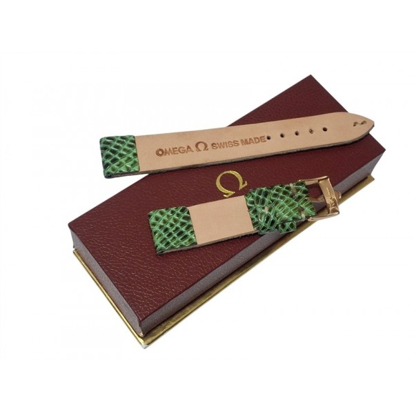 Omega Kutu Omega Deri Kordon Omega Toka Set Yeşil Yılan Derisi Baskı El Yapımı Deri Kordon