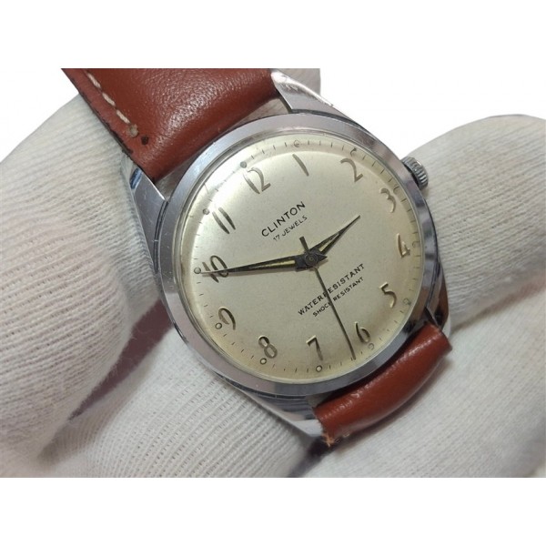 Clinton Saat Clinton Kurmalı Kol Saati Vintage Clinton 17 Jewel Mechanical Watch in Box