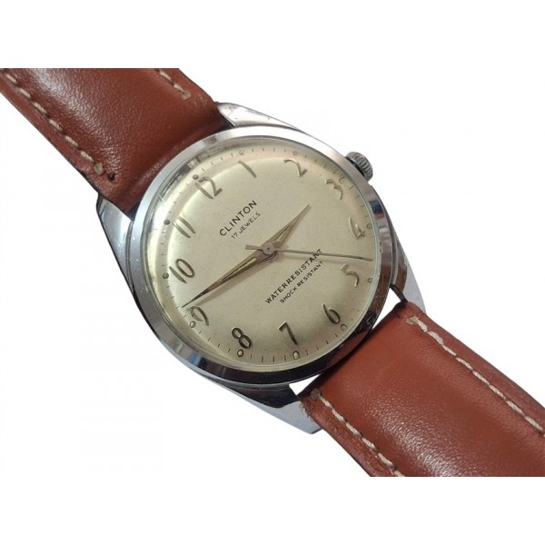 Clinton Saat Clinton Kurmalı Kol Saati Vintage Clinton 17 Jewel Mechanical Watch in Box