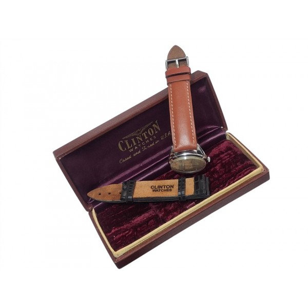 Clinton Saat Clinton Kurmalı Kol Saati Vintage Clinton 17 Jewel Mechanical Watch in Box