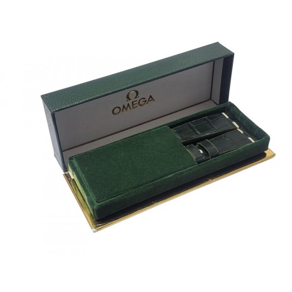 Premium Seri Omega Kutu Omega Deri Kordon Haki Yeşil Kroko Baskı 20x16mm Deri Kordon