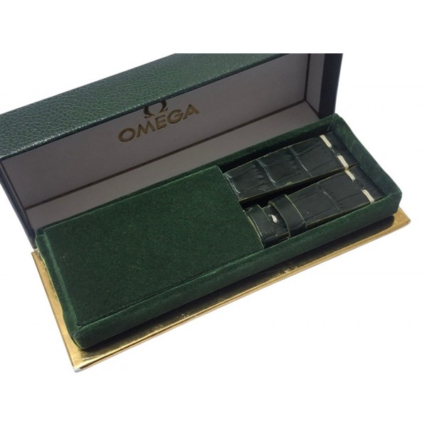 Premium Seri Omega Kutu Omega Deri Kordon Haki Yeşil Kroko Baskı 20x16mm Deri Kordon