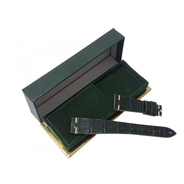 Premium Seri Omega Kutu Omega Deri Kordon Haki Yeşil Kroko Baskı 20x16mm Deri Kordon