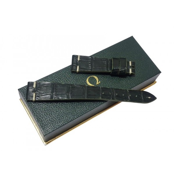 Premium Seri Omega Kutu Omega Deri Kordon Haki Yeşil Kroko Baskı 20x16mm Deri Kordon