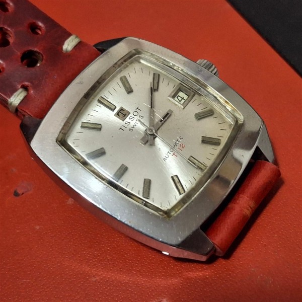 Tissot T12 Saat Tissot Otomatik Kol Saati  Vintage Tissot Seastar T12 Automatic 46804-1 Square Day/Date 21J Steel Watch