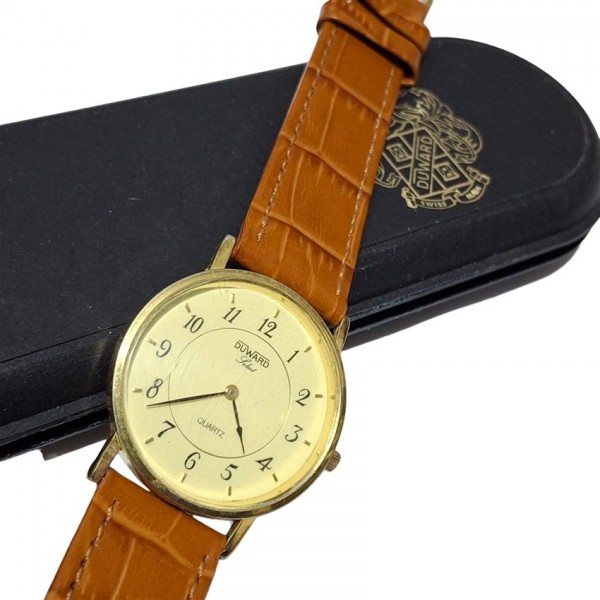 Duward Saat Duward Kol Saati Vintage Duward Swiss Quartz Watch 10 Micron Gold Plated in Box