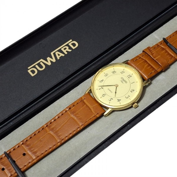 Duward Saat Duward Kol Saati Vintage Duward Swiss Quartz Watch 10 Micron Gold Plated in Box