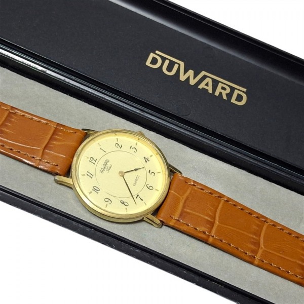 Duward Saat Duward Kol Saati Vintage Duward Swiss Quartz Watch 10 Micron Gold Plated in Box