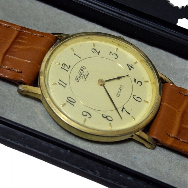 Duward Saat Duward Kol Saati Vintage Duward Swiss Quartz Watch 10 Micron Gold Plated in Box