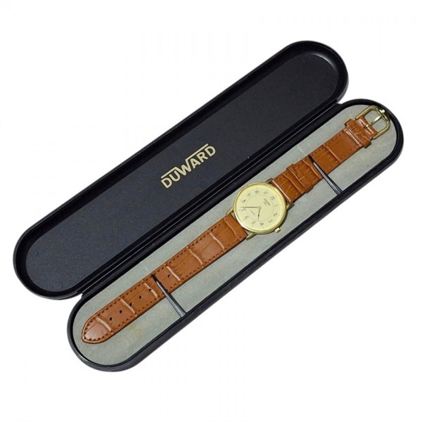 Duward Saat Duward Kol Saati Vintage Duward Swiss Quartz Watch 10 Micron Gold Plated in Box