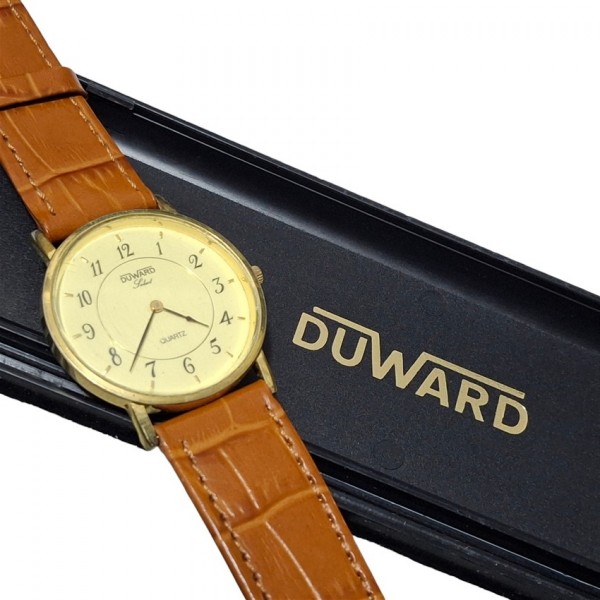 Duward Saat Duward Kol Saati Vintage Duward Swiss Quartz Watch 10 Micron Gold Plated in Box