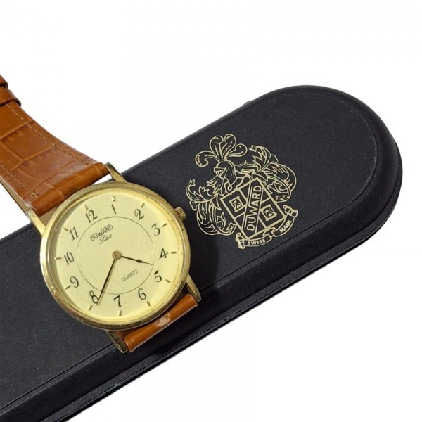 Duward Saat Duward Kol Saati Vintage Duward Swiss Quartz Watch 10 Micron Gold Plated in Box