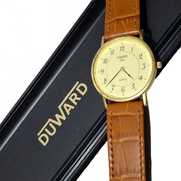 Duward Saat Duward Kol Saati Vintage Duward Swiss Quartz Watch 10 Micron Gold Plated in Box
